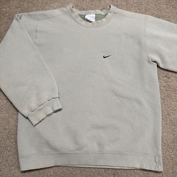 Vintage 90s 00s Nike Mini Swoosh Earth Tone Crewneck Sweatshirt Sage Green Small - Picture 1 of 12